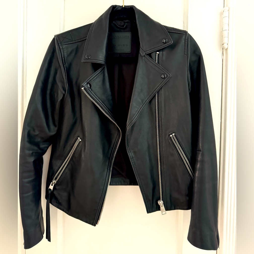Black Leather All Saints - Silver Zipper And Black Snaps! Size 4